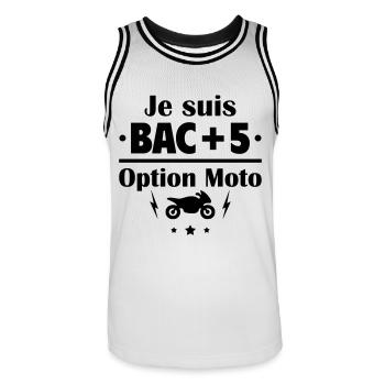 Bac+5 option moto, fête des pères, cadeau de noël - Maillot de basket Homme - blanc/noir - Devant - AI Model Male 185 dark (185cm)
