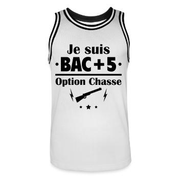 Bac+5 option chasse, fête des pères,cadeau de noël - Maillot de basket Homme - blanc/noir - Devant - AI Model Male 185 dark (185cm)
