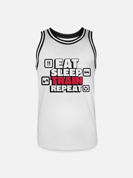 Eating, sleeping, exercising, repeating fitness - Men's Basketball Jersey - white/black