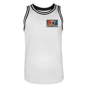 Cassette arc en ciel rétro - Maillot de basket Homme - blanc/noir - Devant - AI Model Male 185 dark (185cm)