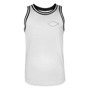 Ichtusfisch silber - Männer Basketball-Trikot - Weiß/Schwarz - Vorne - AI Model Male 185 dark (185cm)