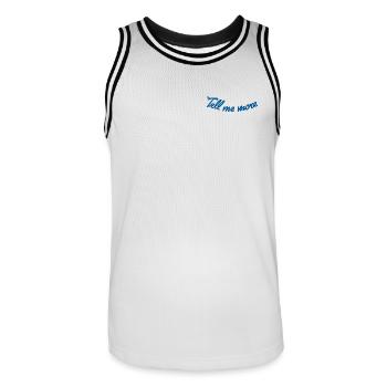 Tell Me More – Die Kunst der Neugier - Männer Basketball-Trikot - Weiß/Schwarz - Vorne - AI Model Male 185 dark (185cm)