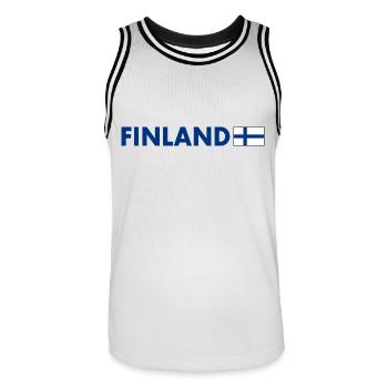 Finland - Men's Basketball Jersey - white/black - Front - AI Model Male 185 dark (185cm)