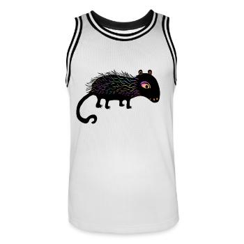 Jouet anti-peluches arc-en-ciel - Maillot de basket Homme - blanc/noir - Devant - AI Model Male 185 dark (185cm)