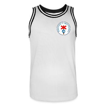 Snowmobiling is also outdoor life - Men's Basketball Jersey - white/black - Front - AI Model Male 185 dark (185cm)