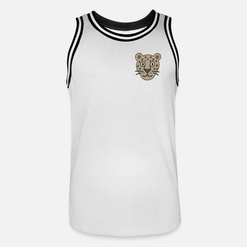 Dessin animé mignon visage de léopard - Maillot de basket Homme - blanc/noir