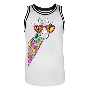Dessin Girafe douce Coloré Hipster Avec lunettes de cœur - Maillot de basket Homme - blanc/noir - Devant - AI Model Male 185 dark (185cm)