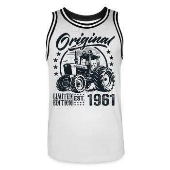 Original 1961 Anniversaire 1961 Fermier Tracteur - Maillot de basket Homme - blanc/noir - Devant - AI Model Male 185 dark (185cm)