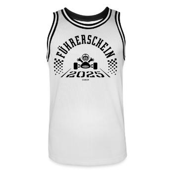 Führerschein 2025 (Fahranfänger / Black) - Männer Basketball-Trikot - Weiß/Schwarz - Vorne - AI Model Male 185 dark (185cm)