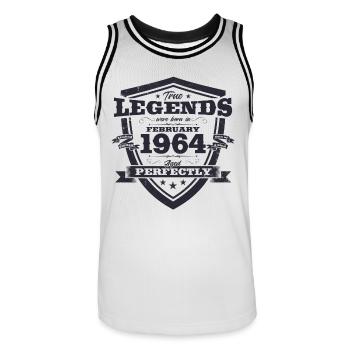 60th Birthday February Vintage 1964 Man Legend - Men's Basketball Jersey - white/black - Front - AI Model Male 185 dark (185cm)