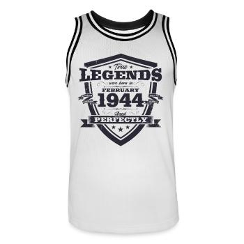 80th Birthday February Vintage 1944 Man Legend - Men's Basketball Jersey - white/black - Front - AI Model Male 185 dark (185cm)