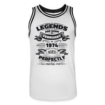50th Birthday Husband February Vintage 1974 Legend - Men's Basketball Jersey - white/black - Front - AI Model Male 185 dark (185cm)