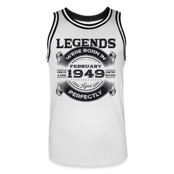 75th Birthday Husband February Vintage 1949 Original - Men's Basketball Jersey - white/black - Front - AI Model Male 185 dark (185cm)