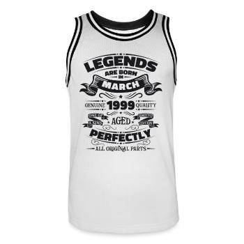 25th Birthday Legendary Since March Born in 1999 - Men's Basketball Jersey - white/black - Front - AI Model Male 185 dark (185cm)