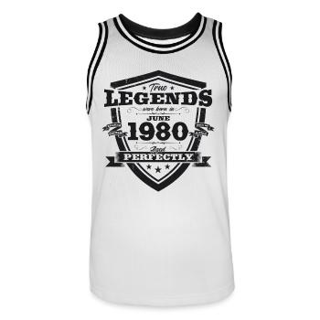 Original June 1980 Vintage 1980 44th Birthday 80 - Men's Basketball Jersey - white/black - Front - AI Model Male 185 dark (185cm)