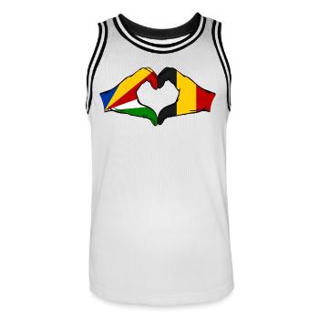 Seychelles Belgium Flag Hands Heart Shape - Men's Basketball Jersey - white/black - Front - AI Model Male 185 dark (185cm)