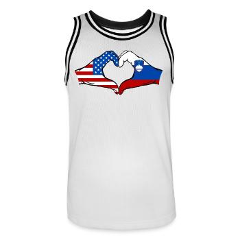 USA Slowenien Flagge Haende Herzform - Männer Basketball-Trikot - Weiß/Schwarz - Vorne - AI Model Male 185 dark (185cm)