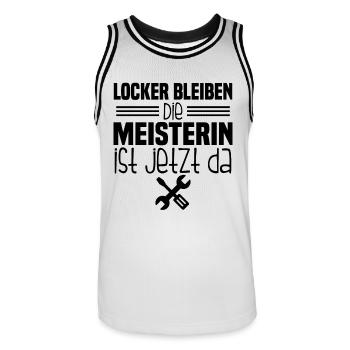 Meisterprüfung bestanden Handwerkerin Meisterin - Männer Basketball-Trikot - Weiß/Schwarz - Vorne - AI Model Male 185 dark (185cm)