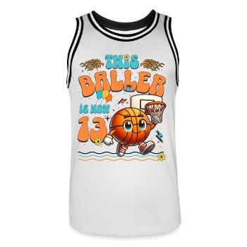 Basket-ball 13e anniversaire Fête d’anniversaire des enfants - Maillot de basket Homme - blanc/noir - Devant - AI Model Male 185 dark (185cm)