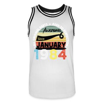 Awesome seit Januar 1984 Jahrgang 40 Jahre Geburtstag - Männer Basketball-Trikot - Weiß/Schwarz - Vorne - AI Model Male 185 dark (185cm)