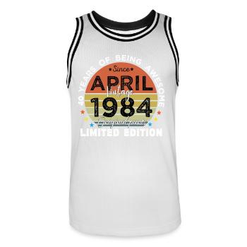 40 Years Old Made In 1984 Vintage April 1984 - Maillot de basket Homme - blanc/noir - Devant - AI Model Male 185 dark (185cm)