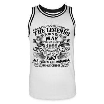 Birthday 1966 May 1966 born in May 1966 - Men's Basketball Jersey - white/black - Front - AI Model Male 185 dark (185cm)
