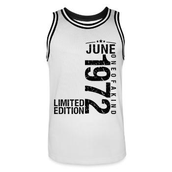 Birthday June 1972 June born in June 1972 - Men's Basketball Jersey - white/black - Front - AI Model Male 185 dark (185cm)