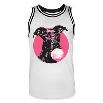 Deutsche Dogge mit Brille und Kaugummi - Männer Basketball-Trikot - Weiß/Schwarz - Vorne - AI Model Male 185 dark (185cm)