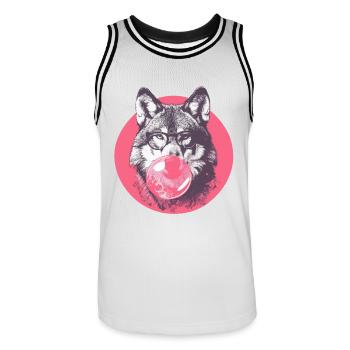 Wolf with chewing gum and glasses - Men's Basketball Jersey - white/black - Front - AI Model Male 185 dark (185cm)