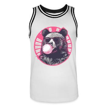 Bear with pink chewing gum and sunglasses - Men's Basketball Jersey - white/black - Front - AI Model Male 185 dark (185cm)