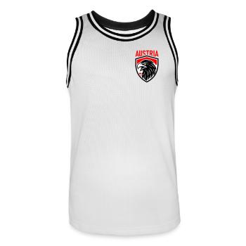 Österreich Adler Wappen AUSTRIA - Männer Basketball-Trikot - Weiß/Schwarz - Vorne - AI Model Male 185 dark (185cm)