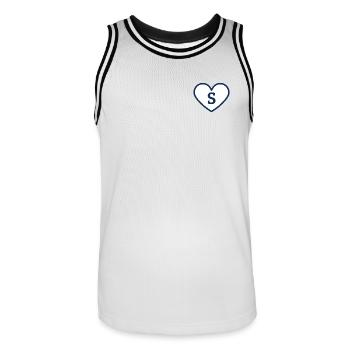 Lettre s cœur sport tendance bleu - idée cadeau - Maillot de basket Homme - blanc/noir - Devant - AI Model Male 185 dark (185cm)