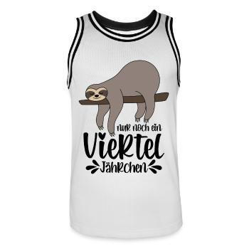 Faultier Sprüche Nur Noch Ein Viertel Jährchen - Männer Basketball-Trikot - Weiß/Schwarz - Vorne - AI Model Male 185 dark (185cm)