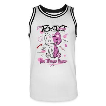 Cat, Perfect and Crazy, Graffiti - Men's Basketball Jersey - white/black - Front - AI Model Male 185 dark (185cm)