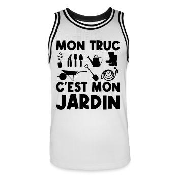 Mon truc c'est mon jardin - Maillot de basket Homme - blanc/noir - Devant - AI Model Male 185 dark (185cm)