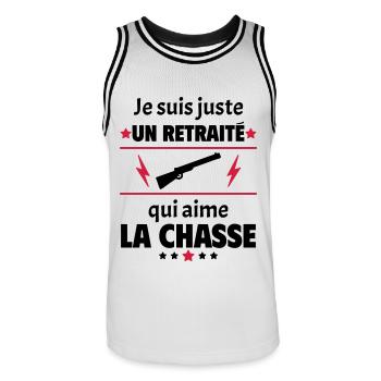 Juste un retraité qui aime la chasse, retraite - Maillot de basket Homme - blanc/noir - Devant - AI Model Male 185 dark (185cm)
