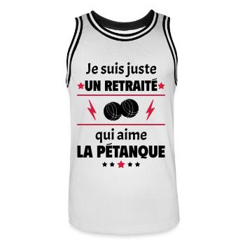 Juste un retraité qui aime la pétanque, retraite - Maillot de basket Homme - blanc/noir - Devant - AI Model Male 185 dark (185cm)