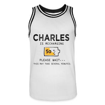 Charles prénom drôle sarcastique Cadeaux Charles - Maillot de basket Homme - blanc/noir - Devant - AI Model Male 185 dark (185cm)