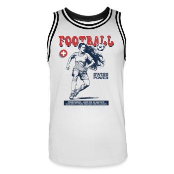 Suisse Fußballspielerin Shirt: Foulspiel mit Stil - Männer Basketball-Trikot - Weiß/Schwarz - Vorne - AI Model Male 185 dark (185cm)