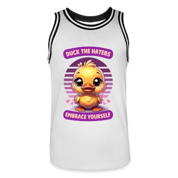 Empowering Duck the Haters valentine gift - Men's Basketball Jersey - white/black - Front - AI Model Male 185 dark (185cm)