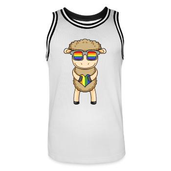 LGBT Animal Sheep Rainbow Domestic Sheep - Men's Basketball Jersey - white/black - Front - AI Model Male 185 dark (185cm)