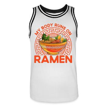 My Body runs on Ramen - Men's Basketball Jersey - white/black - Front - AI Model Male 185 dark (185cm)