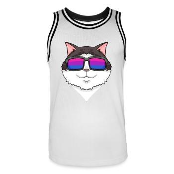 Cadeau de chat Ragdoll bisexuel - Maillot de basket Homme - blanc/noir - Devant - AI Model Male 185 dark (185cm)