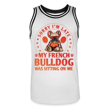 Désolé d’être en retard, mon bouledogue français était assis sur moi - Maillot de basket Homme - blanc/noir - Devant - AI Model Male 185 dark (185cm)