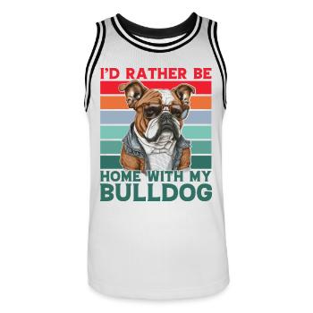 Je préfère être à la maison avec mon Bulldog - Maillot de basket Homme - blanc/noir - Devant - AI Model Male 185 dark (185cm)