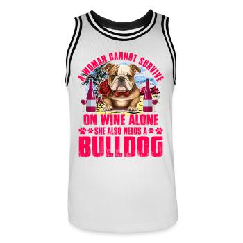 A Woman cannot survive on Wine alone she also need - Männer Basketball-Trikot - Weiß/Schwarz - Vorne - AI Model Male 185 dark (185cm)