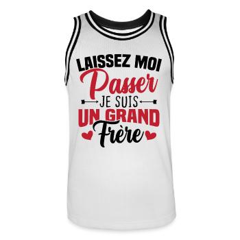 Laissez moi passer je suis un grand frère - Maillot de basket Homme - blanc/noir - Devant - AI Model Male 185 dark (185cm)