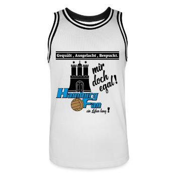 Hamburg , Tradition , Fußball , Fan Leben (25) - Männer Basketball-Trikot - Weiß/Schwarz - Vorne - AI Model Male 185 dark (185cm)