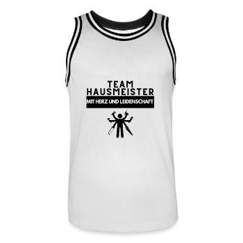 Team Hausmeister mit Herz und Leidenschaft - Männer Basketball-Trikot - Weiß/Schwarz - Vorne - AI Model Male 185 dark (185cm)