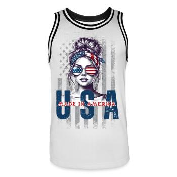 July 4, also known as Independence Day, - Maillot de basket Homme - blanc/noir - Devant - AI Model Male 185 dark (185cm)